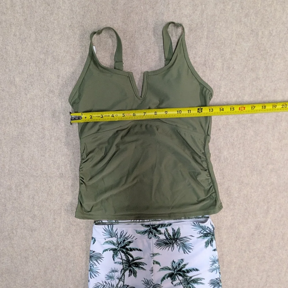 NEW Tween & Teens Tankini Swim Olive Green & Palm Tree Shorts Girl's 14-16 Set